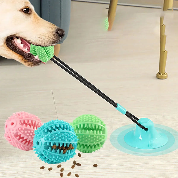 Interactive Dog Suction Cup Toy with Sound and Food Leakage - Durable Rubber Training Ball for Puzzle and Tug-of-war Play